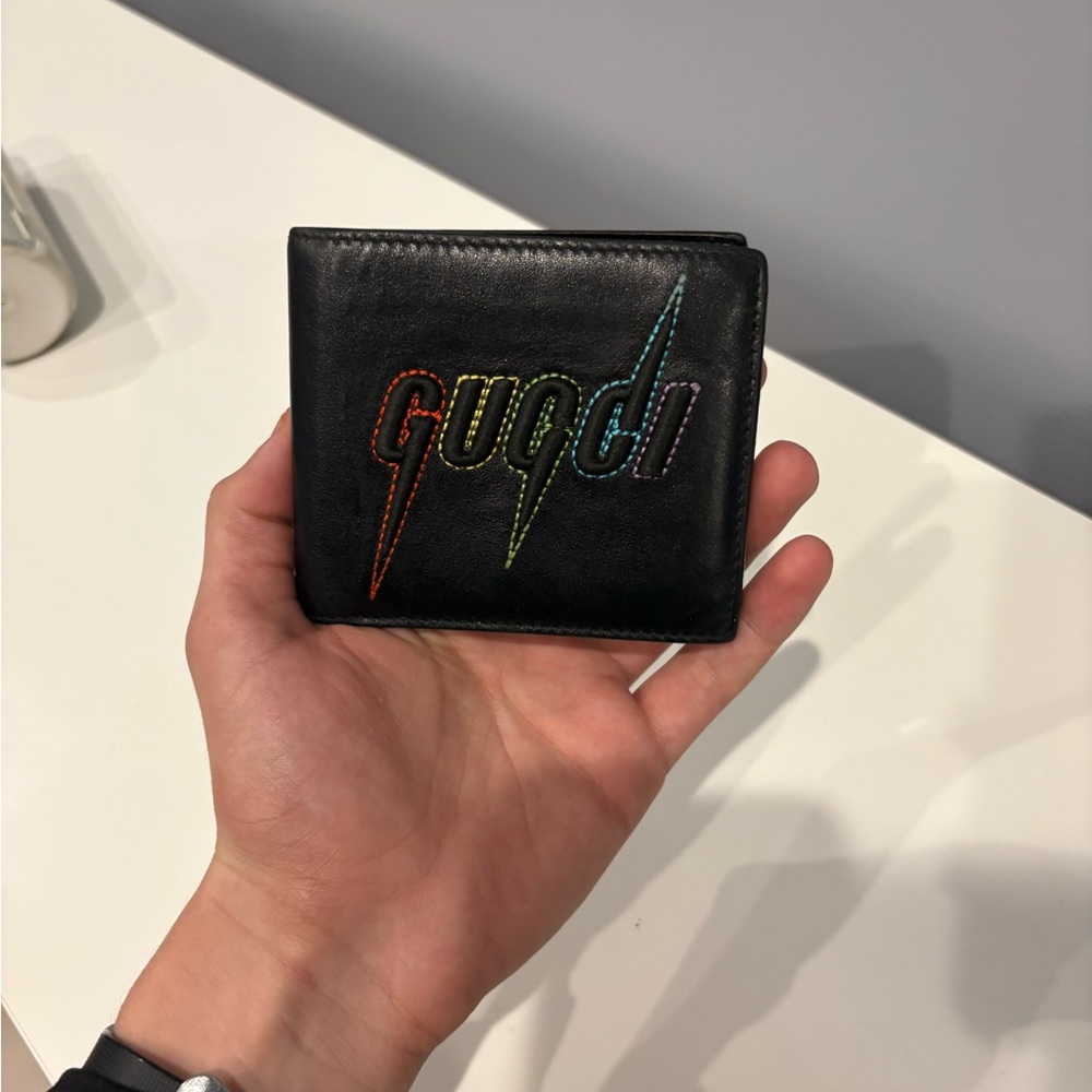 Gucci Black Leather wallet rainbow